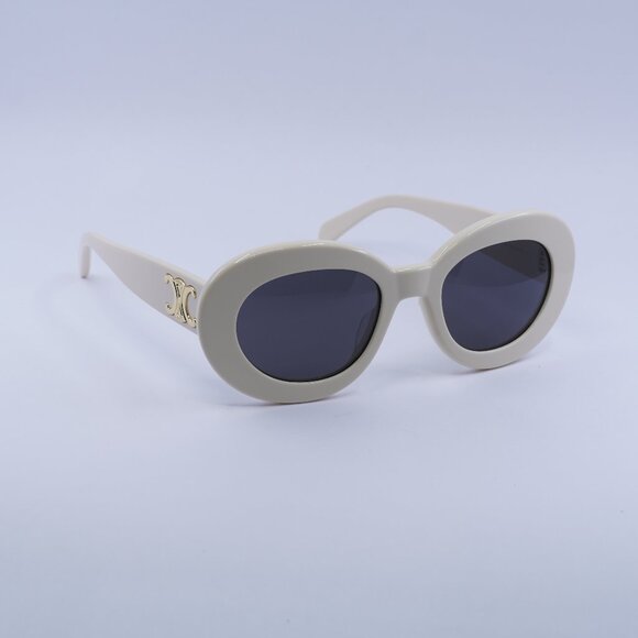 Celine CL40312U TRIOMPHE 25A Sunglasses Shiny White Oval Frame, Grey Lenses - Picture 1 of 10